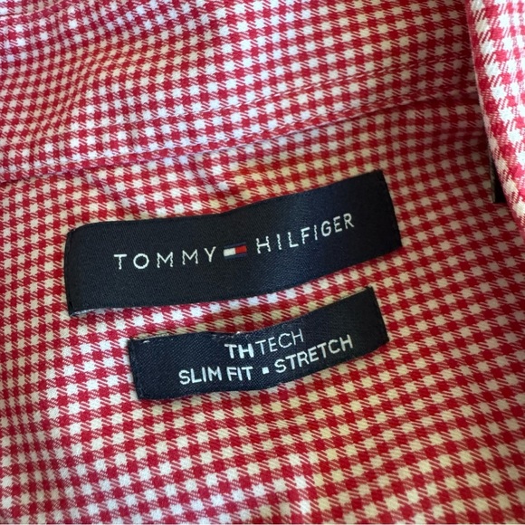 Tommy Hilfiger Tech Slim Fit Gingham Red Checkered Button Down Shirt - Picture 8 of 8